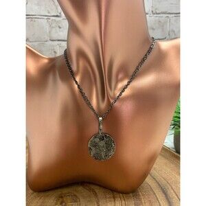 Coin Necklace, Moroccan Charm Necklace, Gun Metal Chain